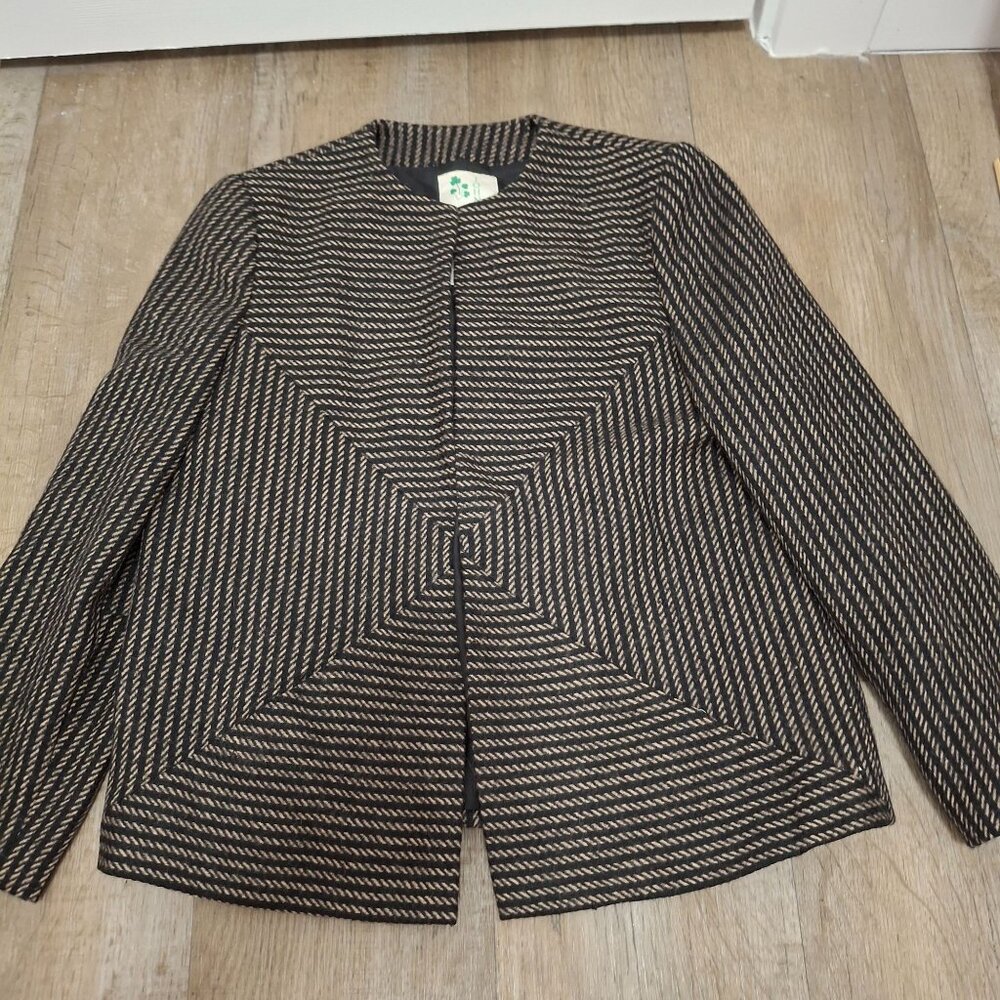 John Doyle Bishop Womens Black & Beige Wool Geometric Pattern Jacket Size 12